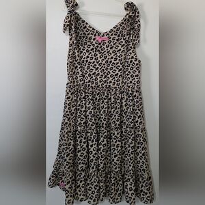 Simply Southern Leopard Print Tie Shoulder Babydoll Dress Sz Medium Summer Date